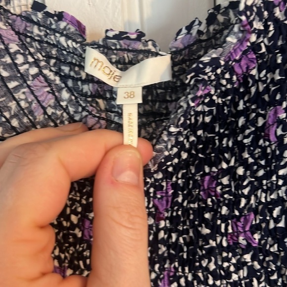 Maje Printed Linen Smocked Dress size small - Picture 8 of 10